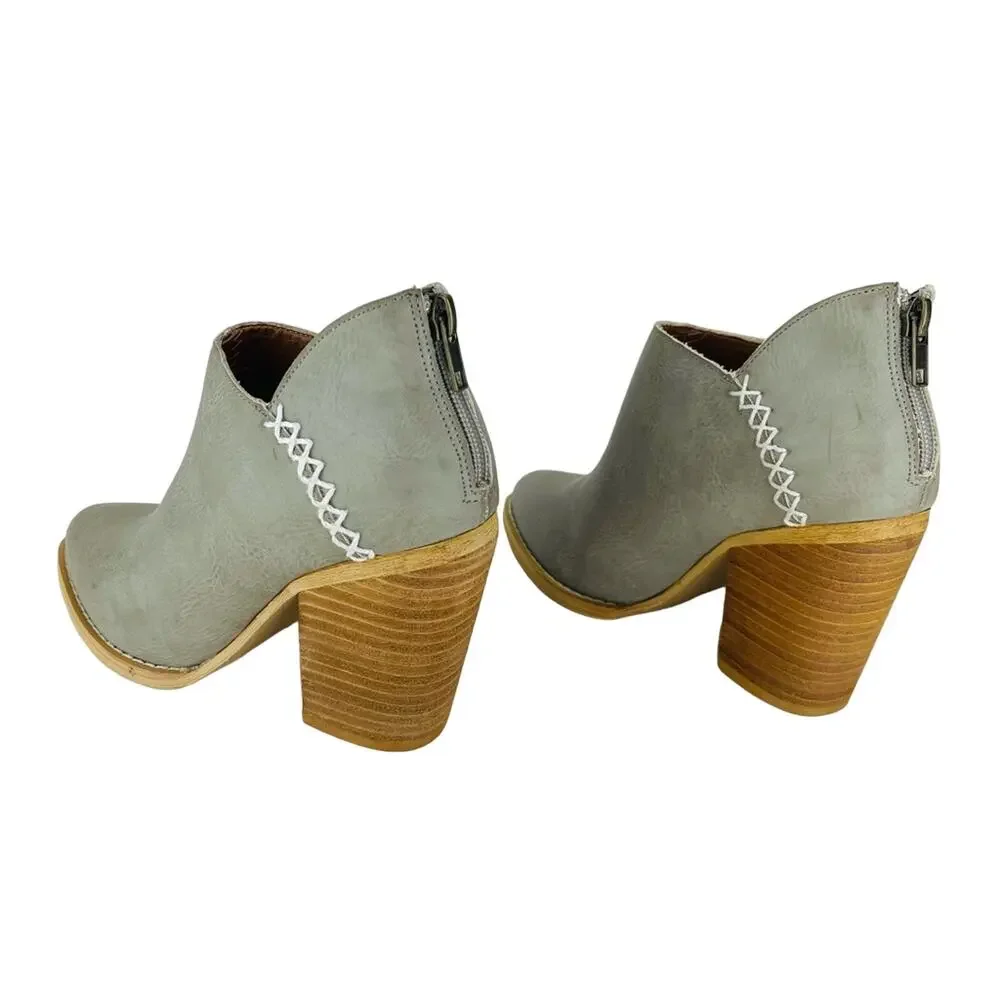 Mi.iM Paradise Women Gray Bootie Size 5.5 Faux Leather Cuban Heel Ankle Boot New